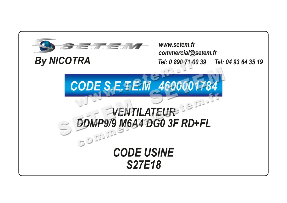 4600001784-VENTILATEUR NICOTRA DDMP9/9 M6A4 DG0 3F RD+FL *S27E18*