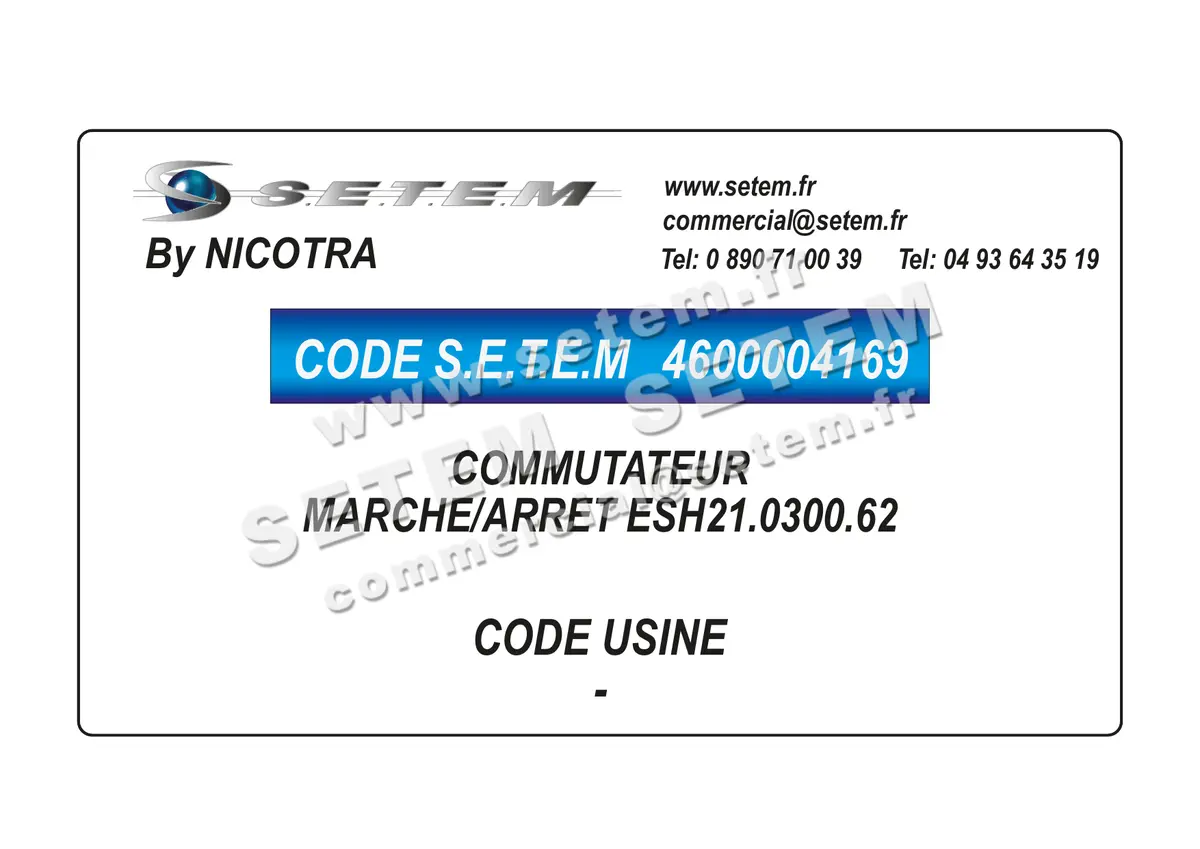 4600004169-COMMUTATEUR MARCHE/ARRET ESH21.0300.62 NICOTRA