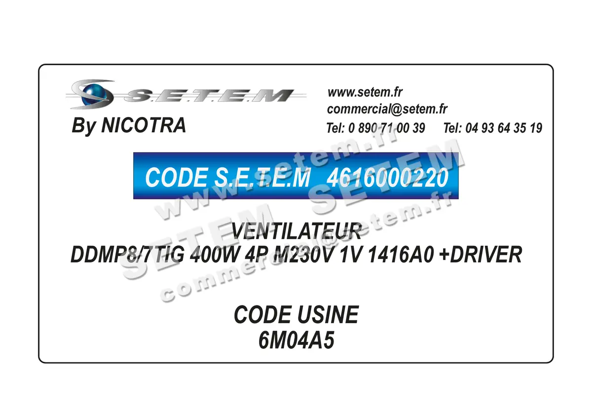 4616000220-VENTILATEUR NICOTRA DDMP8/7TIG 400W 4P M230V 1V 1416A0 +DRIVER *6M04A5*