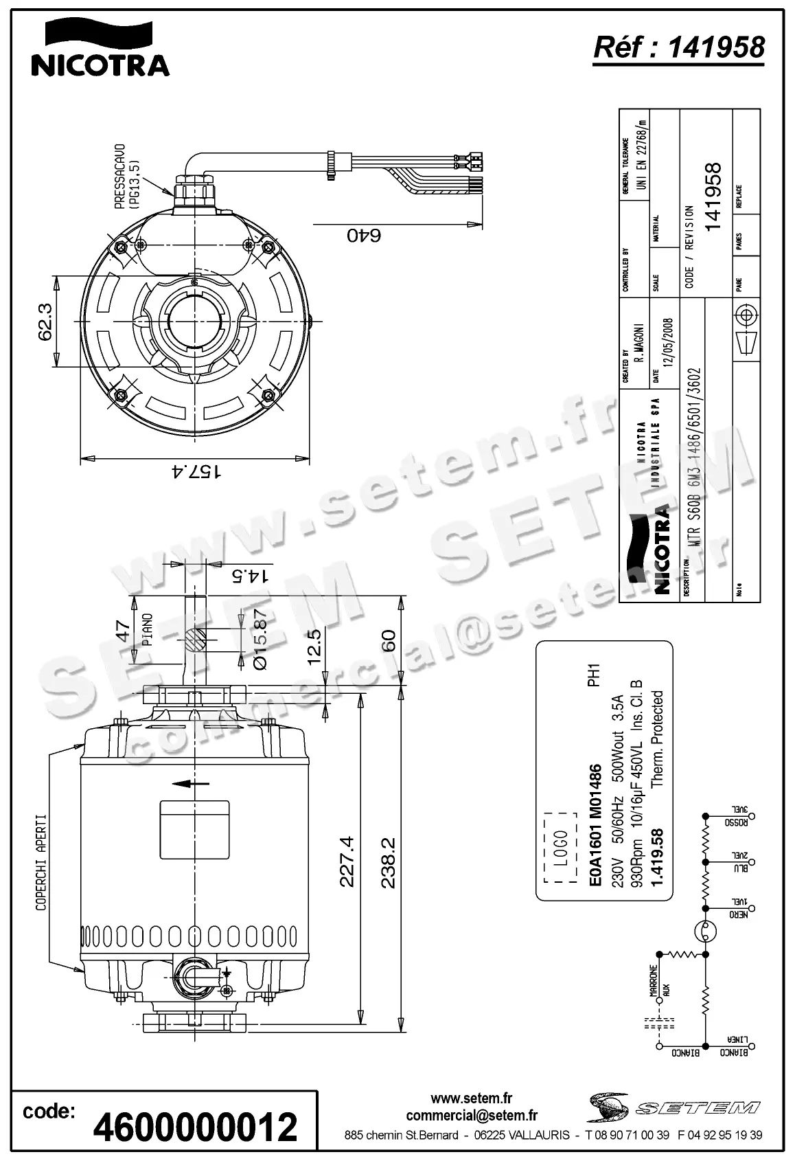 4624000012-MOTEUR NICOTRA GEBHARDT E0A1601MO1486 *141958* 2