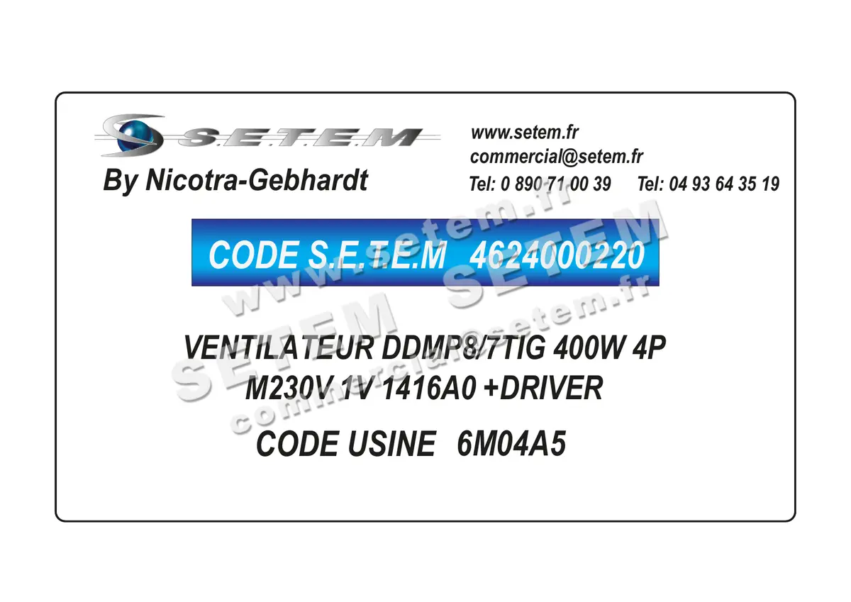 4624000220-VENTILATEUR NICOTRA GEBHARDT DDMP8/7TIG 400W 4P M230V 1V 1416A0 +DRIVER *6M04A5* 2