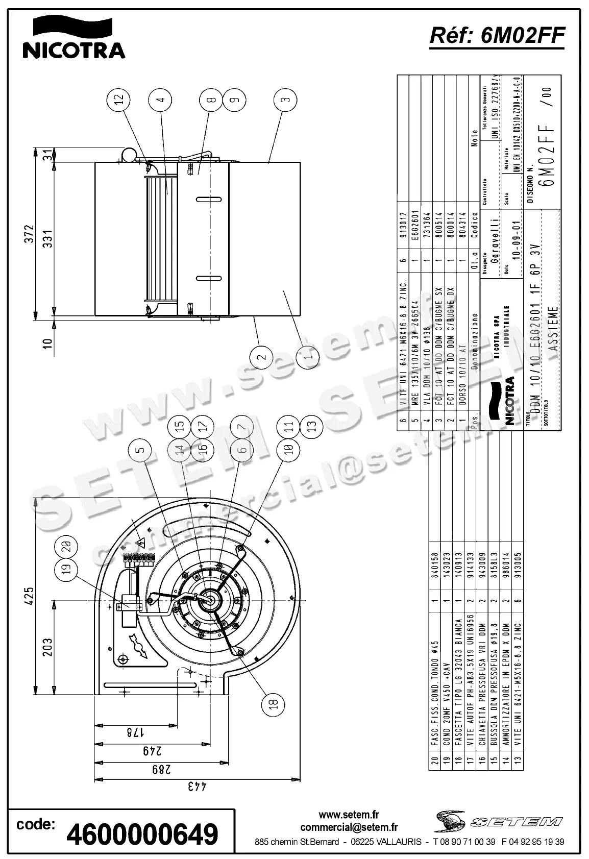 4624000649-VENTILATEUR NICOTRA GEBHARDT DDM10/10 420W 6P M230V 3V E6G2601 *6M02FF* 2