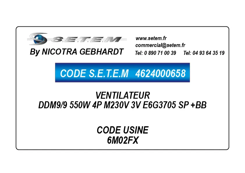 4624000658-VENTILATEUR DDM9/9 550W 4P M230V 3V E6G3705 SP +BB *6M02FX*