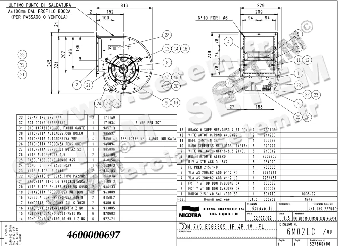 4624000697-VENTILATEUR NICOTRA GEBHARDT DDM7/5 160W 4P M230V 1V E5G3305 +BR *6M02LC*