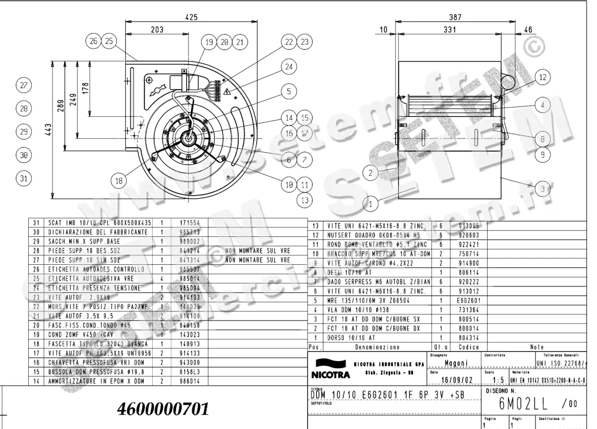 4624000701-VENTILATEUR NICOTRA GEBHARDT DDM9/7 420W 6P M230V 3V E6G2601 +PI *6M02LL*