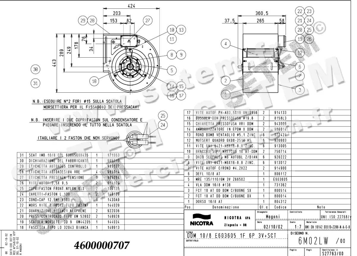 4624000707-VENTILATEUR NICOTRA GEBHARDT DDM10/8 350W 6P M230V 3V E6G3605 +BB *6M02LW*