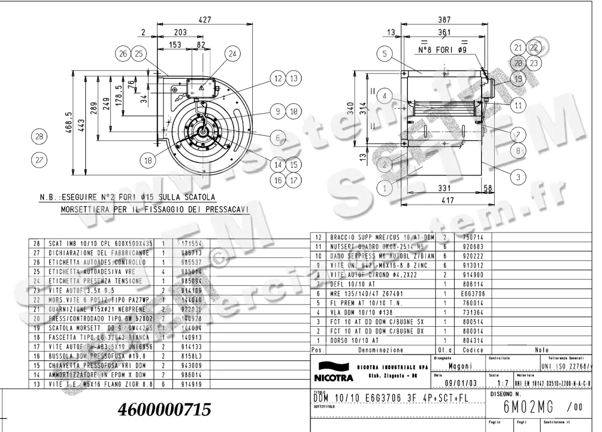 4624000715-VENTILATEUR NICOTRA GEBHARDT DDM10/10 750W 4P T400V 2V E6G3706 +BR+BB *6M02MG*