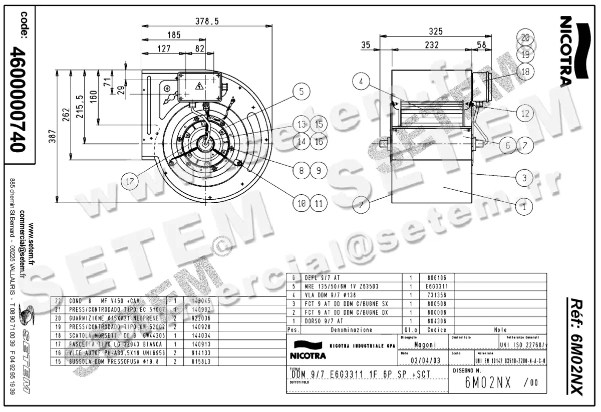 4624000740-VENTILATEUR NICOTRA GEBHARDT DDM9/7 200W 6P M230V 1V E6G3311 SP +BB *6M02NX* 2