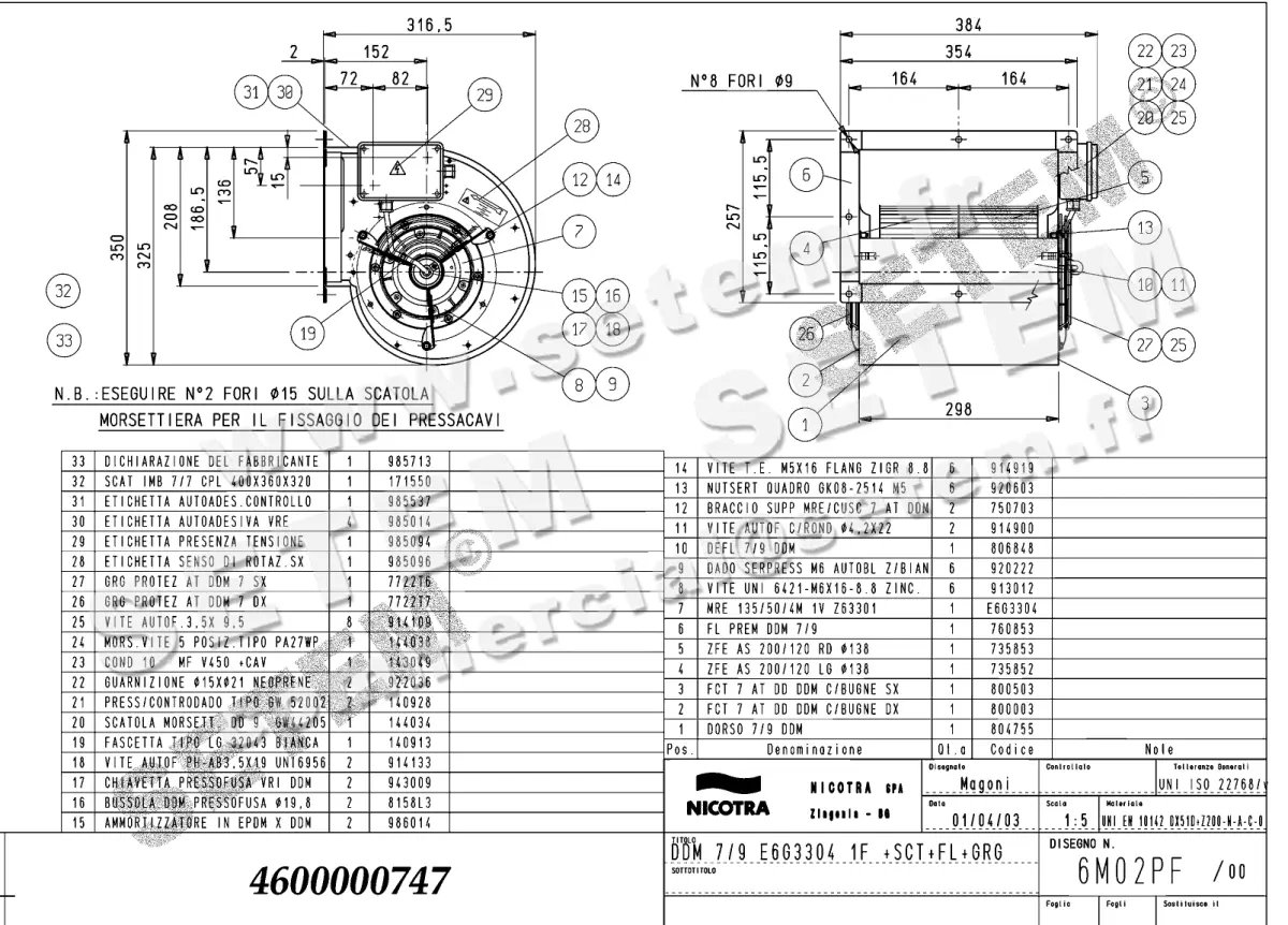4624000747-VENTILATEUR NICOTRA GEBHARDT DDM7/9 300W 4P M230V 1V E6G3304 +BR+BB+GRA *6M02PF*