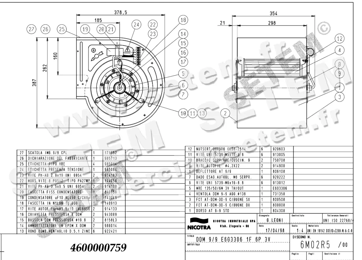 4624000759-VENTILATEUR NICOTRA GEBHARDT DDM9/9 200W 6P M230V 3V E6G3306 *6M02R5*