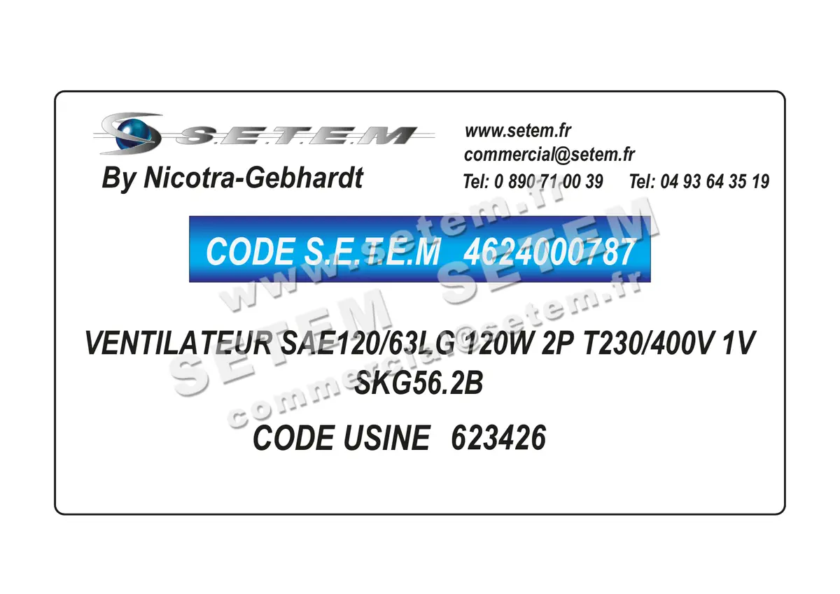 4624000787-VENTILATEUR NICOTRA GEBHARDT SAE120/63LG 120W 2P T230/400V 1V SKG56.2B *623426*