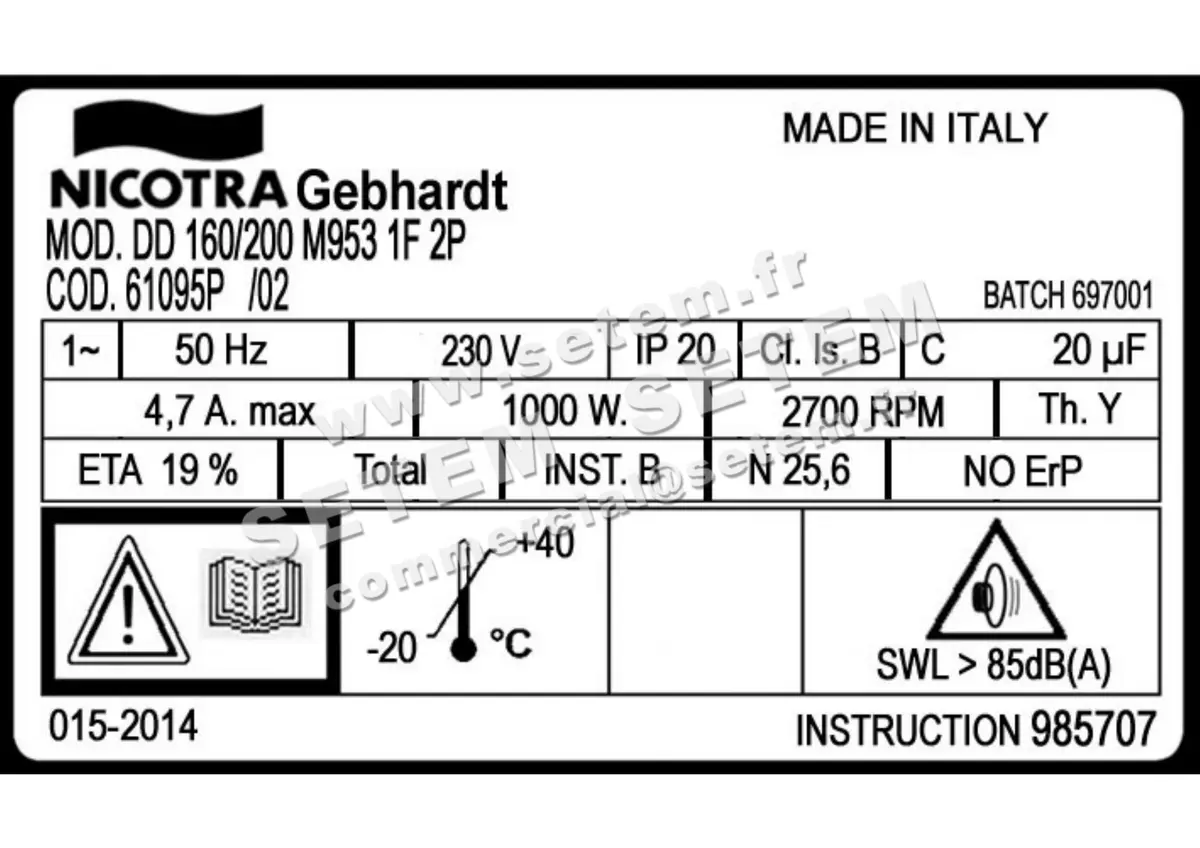4624001002-VENTILATEUR NICOTRA GEBHARDT DD160X200 1000W 2P M230V 1V M953 *61095P* 3
