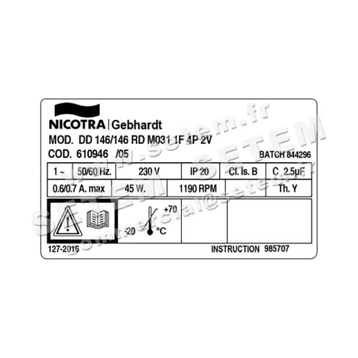 4624001007-VENTILATEUR NICOTRA GEBHARDT DD146X146RD 45W 4P M230V 2V M031 *610946* 3