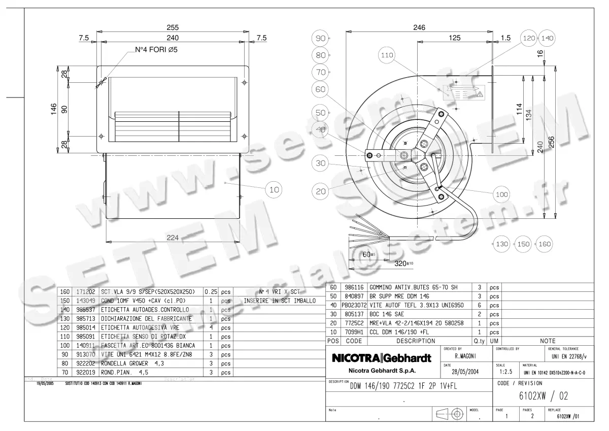 4624001009-VENTILATEUR NICOTRA GEBHARDT DDM146/190 140W 2P M230V 1V +BR *6102XW* 4