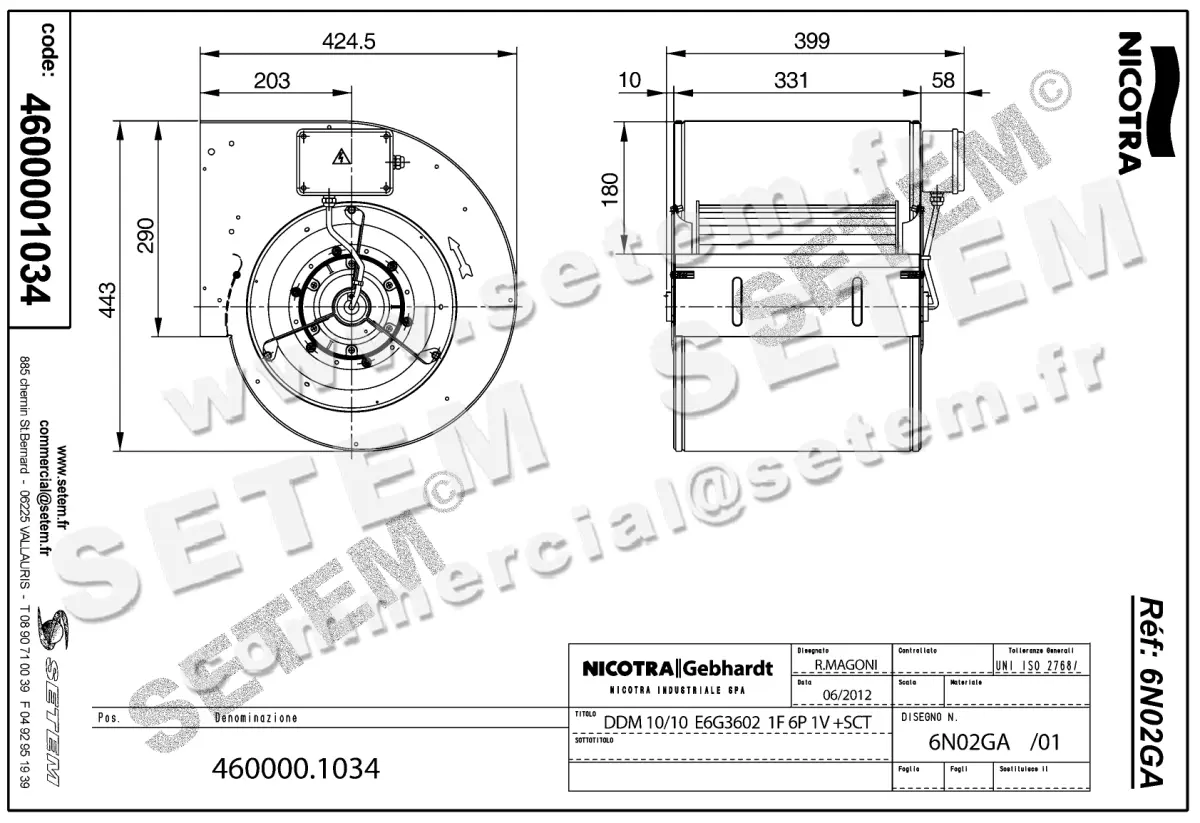 4624001034-VENTILATEUR NICOTRA GEBHARDT DDM10/10 250W 6P M230V 1V E6G3402 +BB *6N02GA* 2