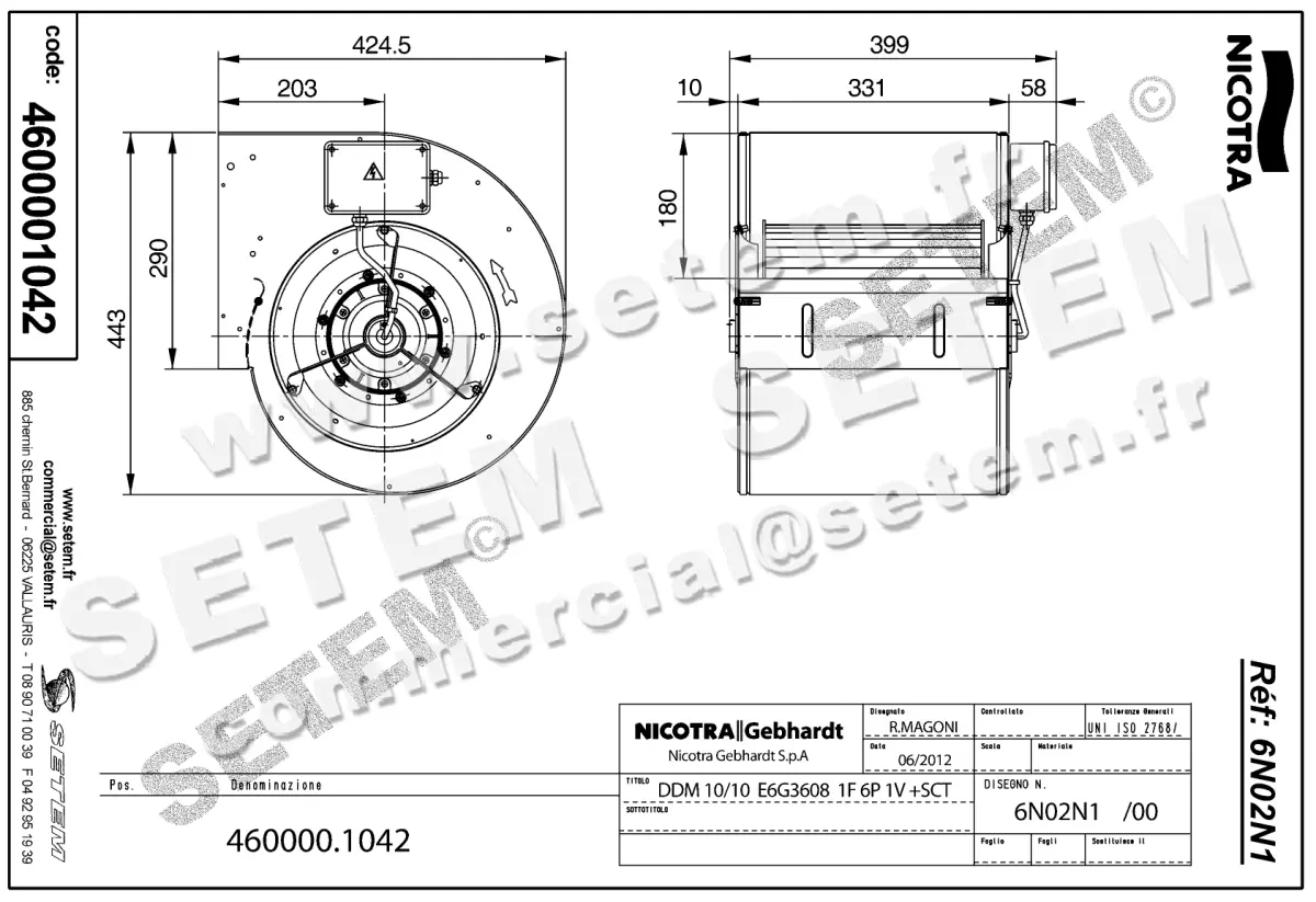 4624001042-VENTILATEUR NICOTRA GEBHARDT DDM10/10 315W 6P M230V 1V E6G3608 +BB *6N02N1* 2
