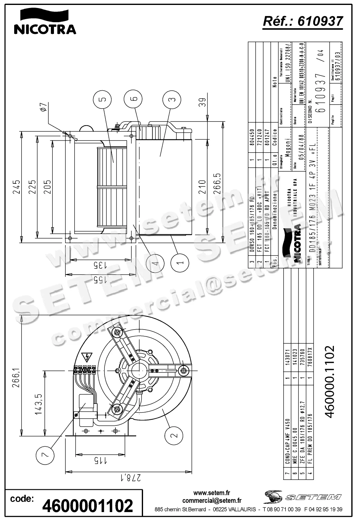 4624001102-VENTILATEUR NICOTRA GEBHARDT DD185/176 45W 4P M230V 3V M023 +BR *610937* 2