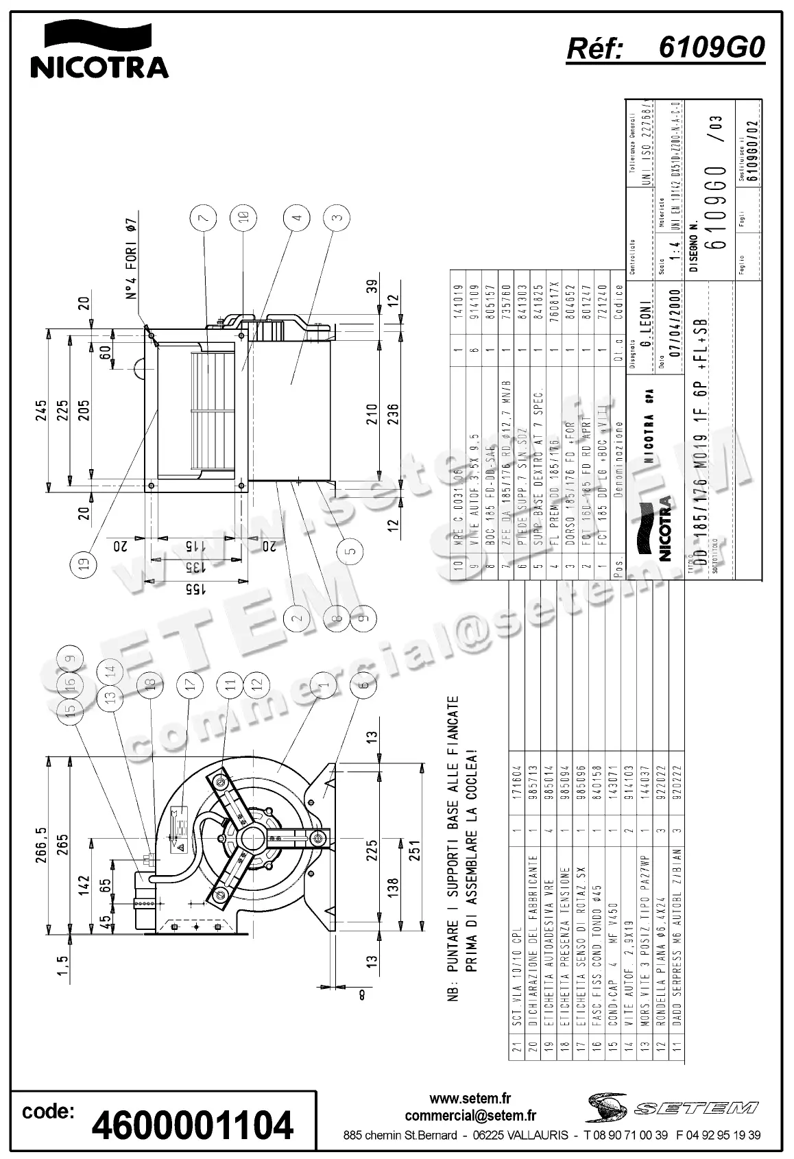 4624001104-VENTILATEUR NICOTRA GEBHARDT DD185/176 62W 6P M230V 1V M019 +BR+PI *6109G0* 2