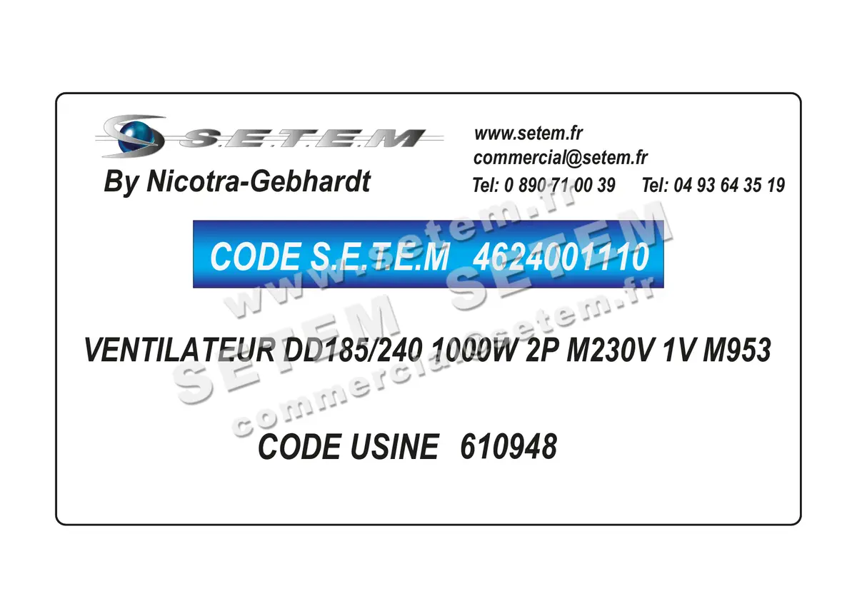 4624001110-VENTILATEUR NICOTRA GEBHARDT DD185/240 1000W 2P M230V 1V M953 *610948* 4