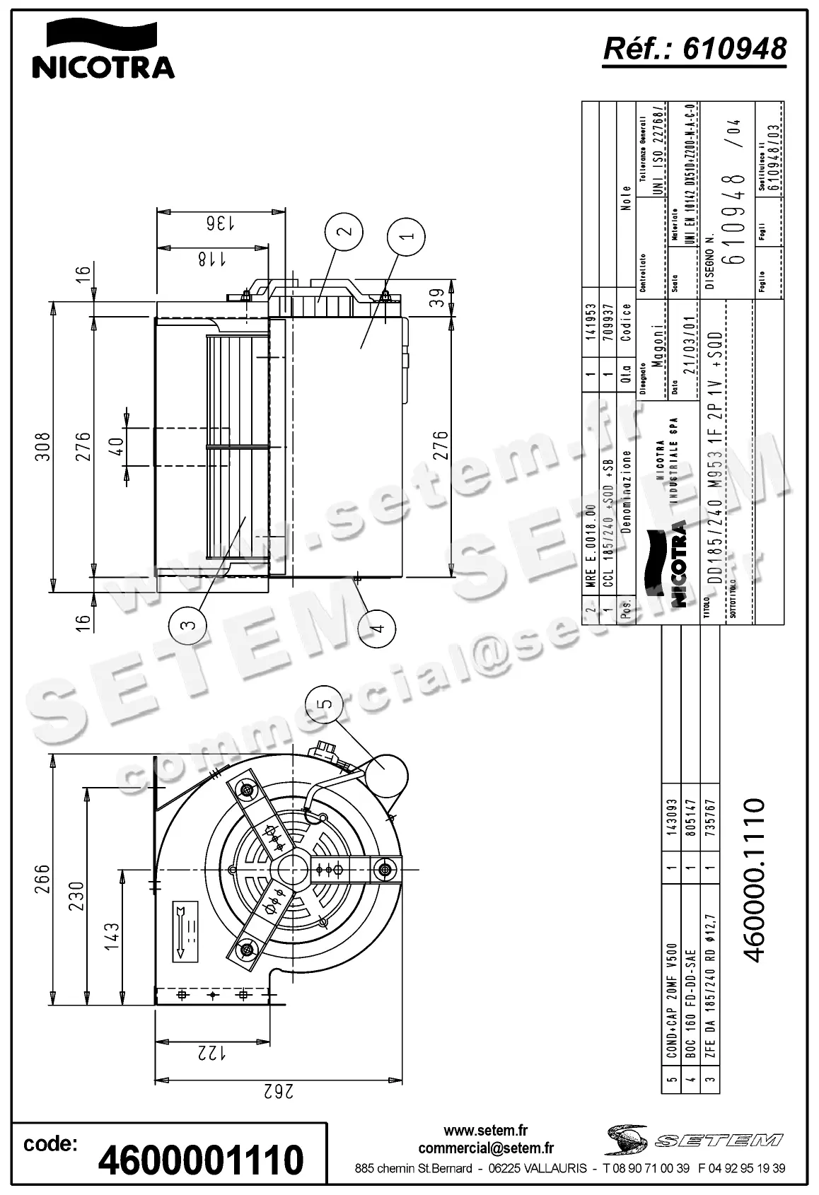 4624001110-VENTILATEUR NICOTRA GEBHARDT DD185/240 1000W 2P M230V 1V M953 *610948* 2