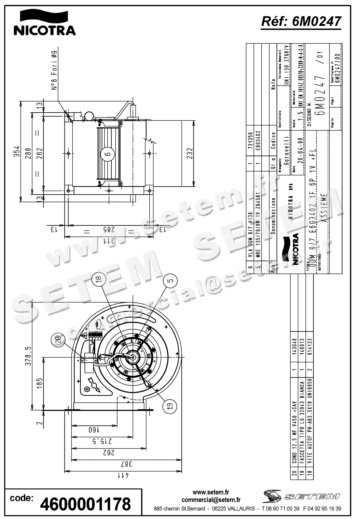 4624001178-VENTILATEUR NICOTRA GEBHARDT DDM9/7 250W 6P M230V 1V E6G3402 +BR *6M0247* 2