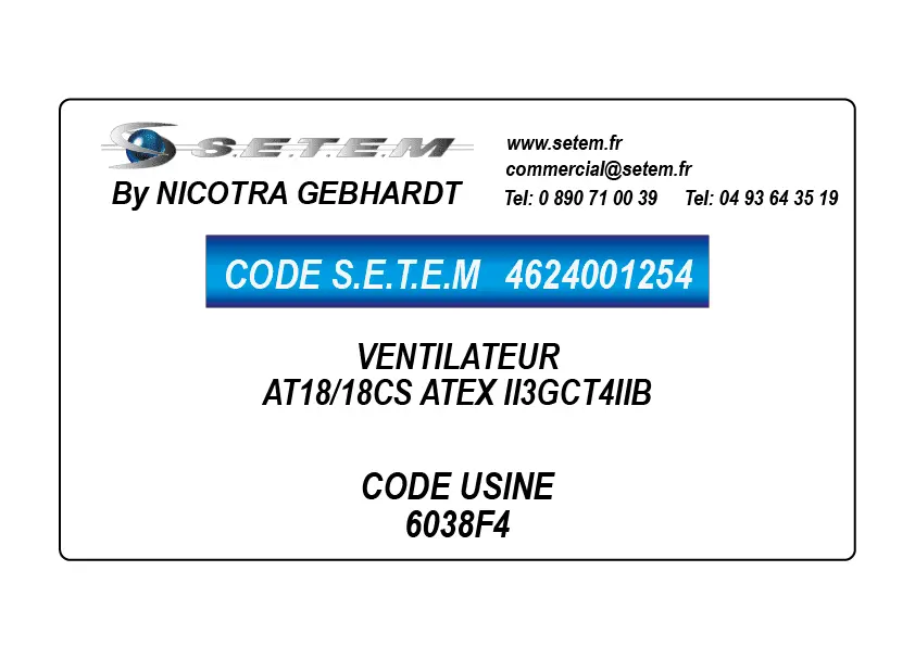 4624001254-VENTILATEUR NICOTRA GEBHARDT AT18/18CS ATEX II3GCT4IIB *6038F4*