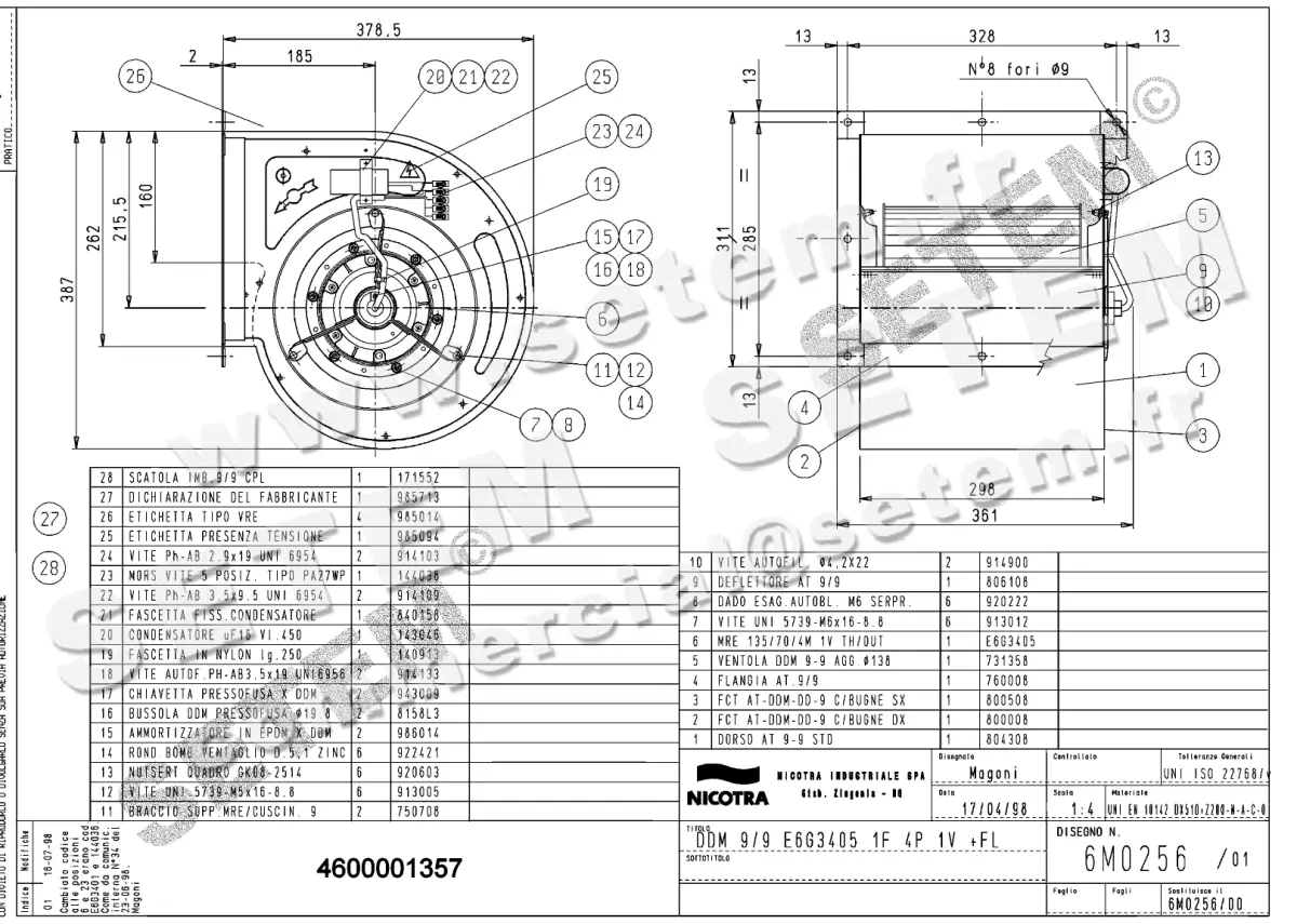 4624001357-VENTILATEUR DDM9/9 420W 4P M230V 1V E6G3405 +BR *6M0256*