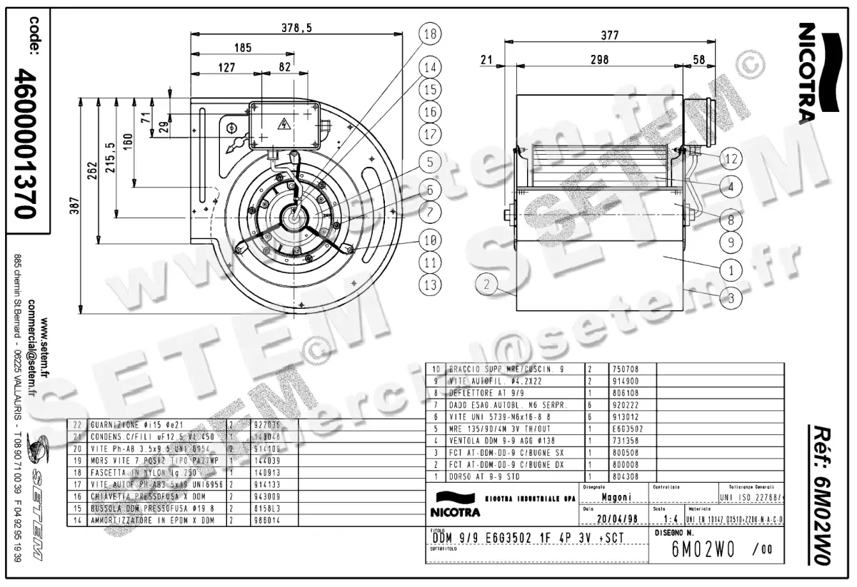 4624001370-VENTILATEUR DDM9/9 350W 4P M230V 3V E6G3502 +BB *6M02W0*  2