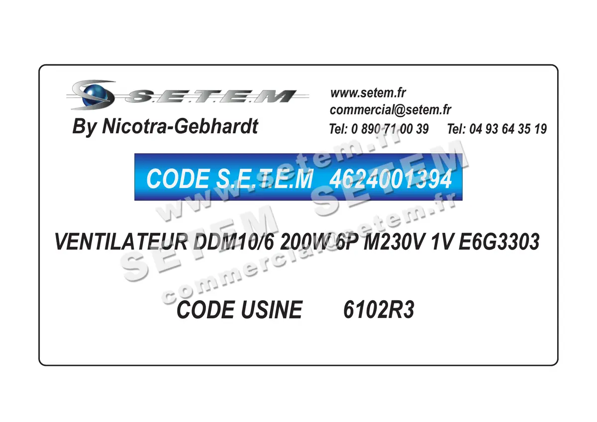 4624001394-VENTILATEUR NICOTRA GEBHARDT DDM10/6 200W 6P M230V 1V E6G3303 *6102R3* 2
