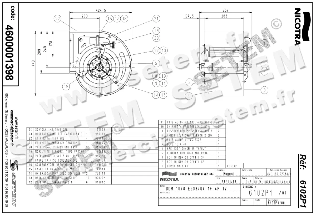 4624001398-VENTILATEUR NICOTRA GEBHARDT DDM10/8 600W 4P M230V 1V E6G3704 *6102P1* 2