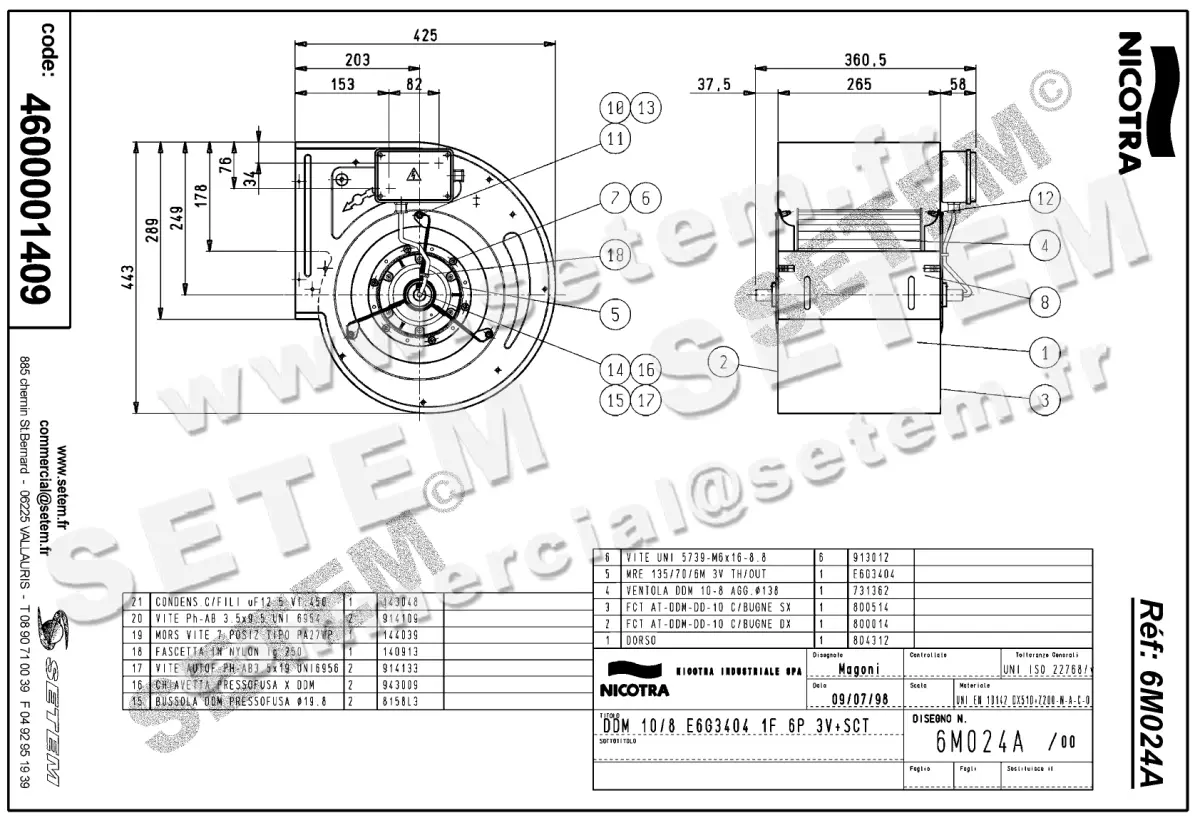 4624001409-VENTILATEUR NICOTRA GEBHARDT DDM10/8 280W 6P M230V 3V E6G3404 +BB *6M024A* 2