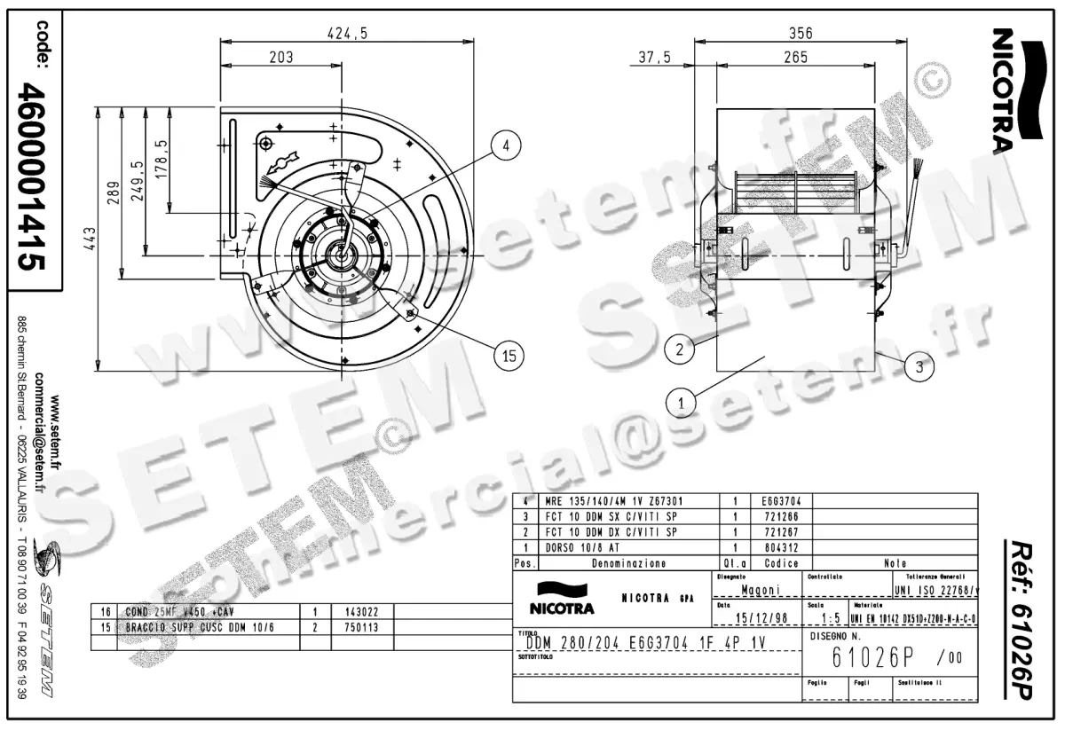 4624001415-VENTILATEUR NICOTRA GEBHARDT DDM280/204 600W 4P M230V 1V E6G3704 *61026P* 2