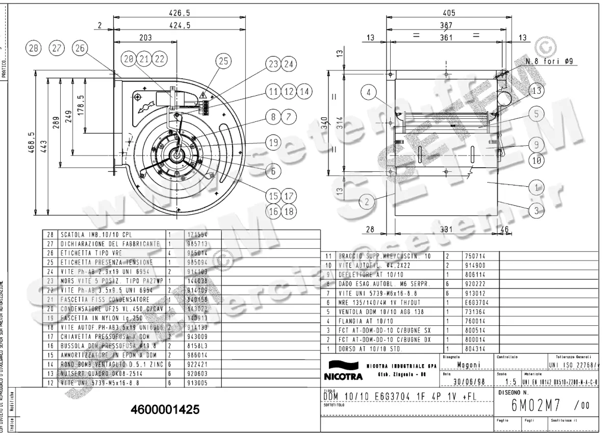 4624001425-VENTILATEUR NICOTRA GEBHARDT DDM10/10 600W 4P M230V 1V E6G3704 +BR *6M02M7*