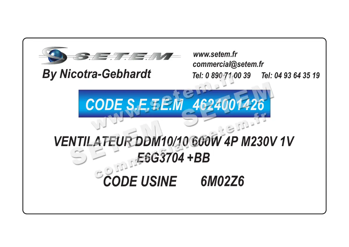 4624001426-VENTILATEUR NICOTRA GEBHARDT DDM10/10 600W 4P M230V 1V E6G3704 +BB *6M02Z6* 4