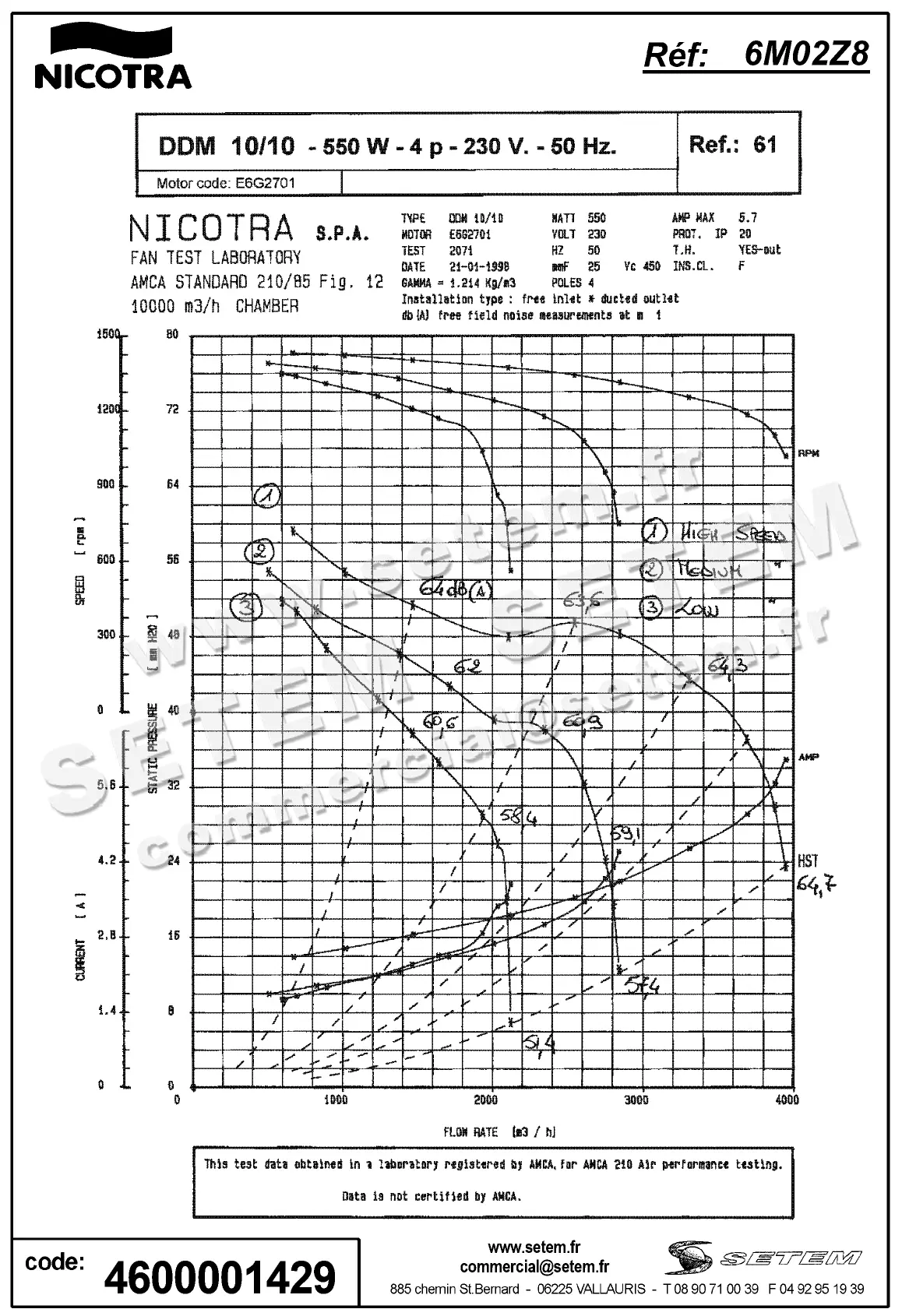 4624001429-VENTILATEUR NICOTRA GEBHARDT DDM10/10 550W 4P M230V 3V E6G2701 *6M02Z8* 3
