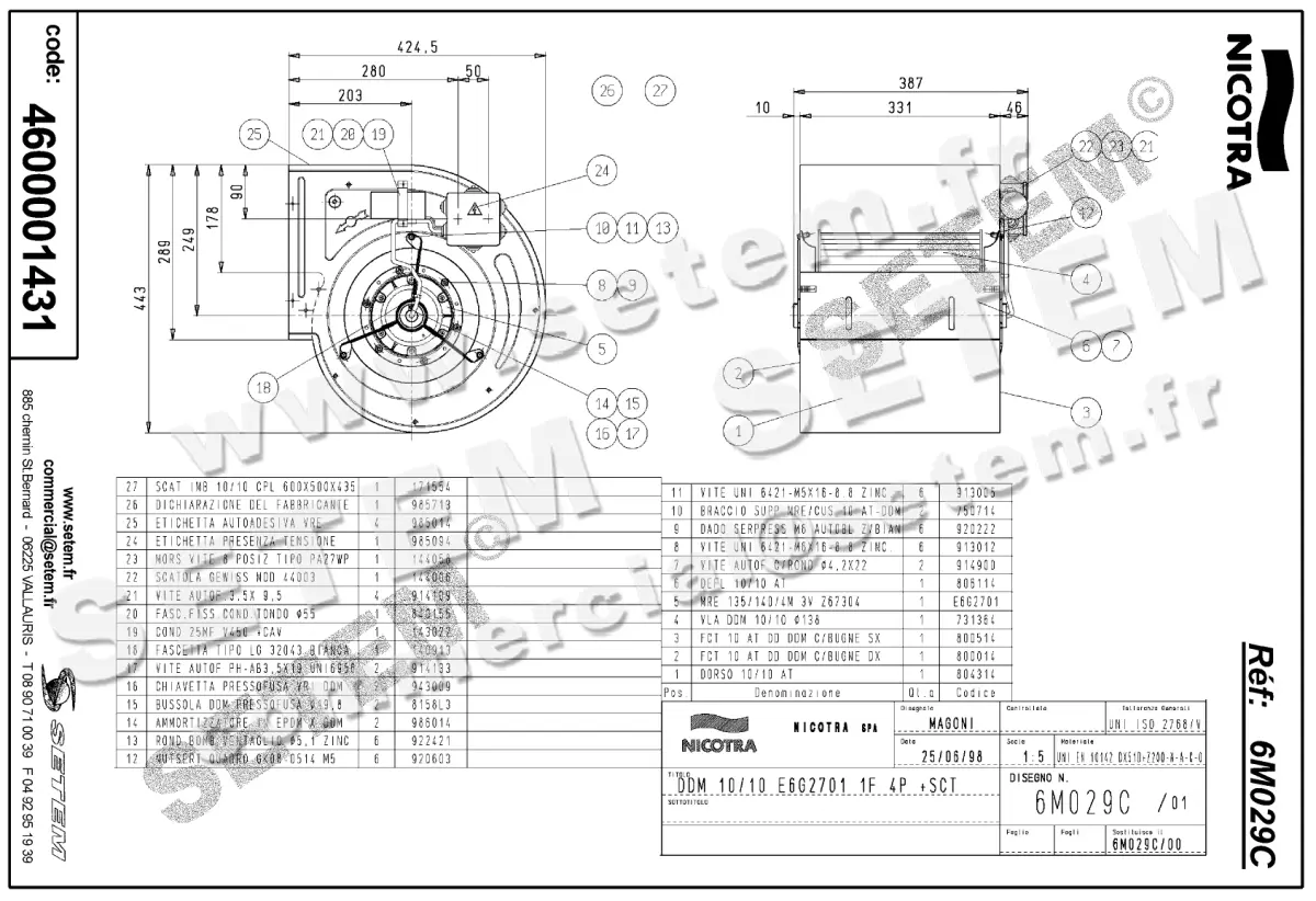 4624001431-VENTILATEUR NICOTRA GEBHARDT DDM10/10 550W 4P M230V 3V E6G2701 +BB *6M029C* 2