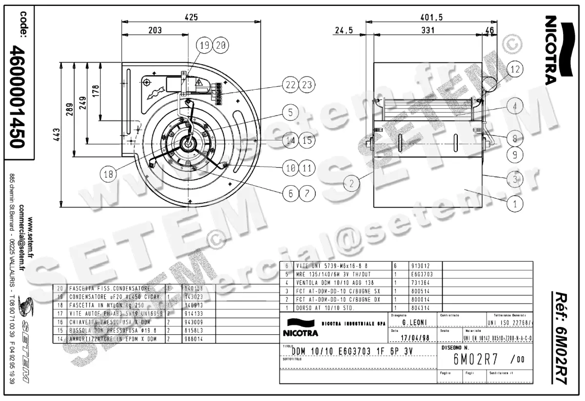 4624001450-VENTILATEUR NICOTRA GEBHARDT DDM10/10 500W 6P M230V 3V E6G3703 *6M02R7* 2