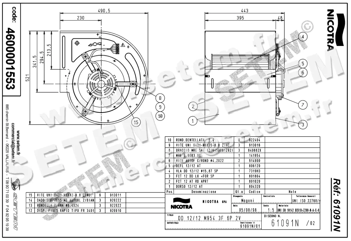 4624001553-VENTILATEUR NICOTRA GEBHARDT DD12/12 1100W 6P T400V 2V M954 *61091N* 2