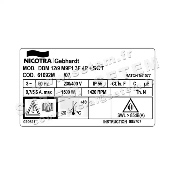 4624001557-VENTILATEUR NICOTRA GEBHARDT DD12/9 1500W 4P T400V 1V M9F1 +BB *61092M* 3