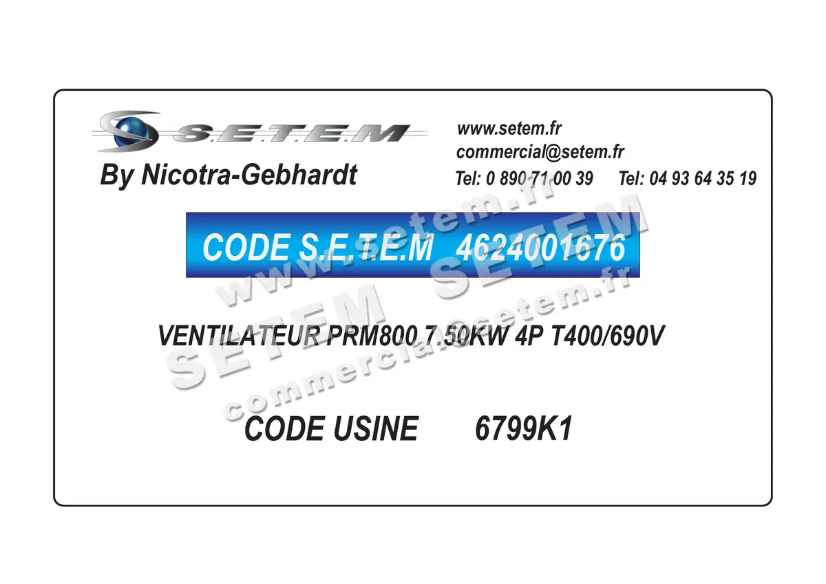 4624001676-VENTILATEUR NICOTRA GEBHARDT PRM800 7.50KW 4P T400/690V *6799K1*