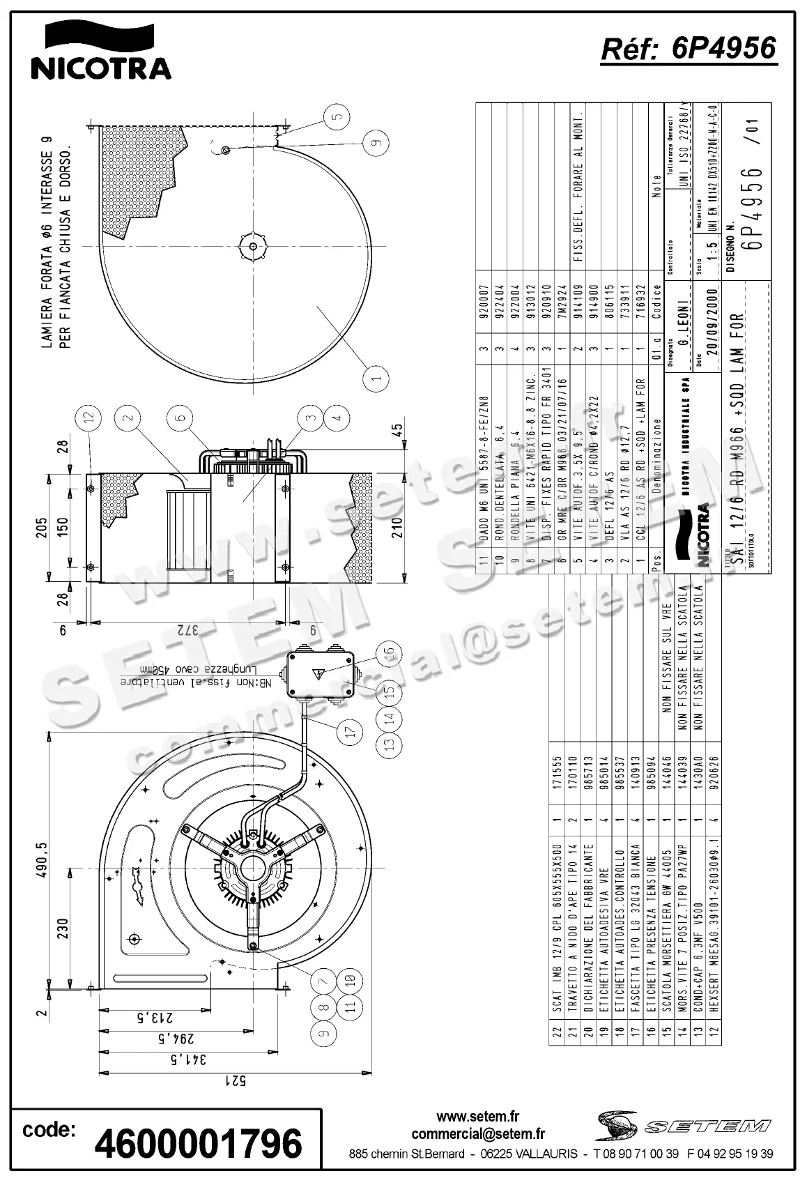 4624001796-VENTILATEUR NICOTRA GEBHARDT SAI12/6RD 245W 6P M230V 3V M966 *6P4956* 4