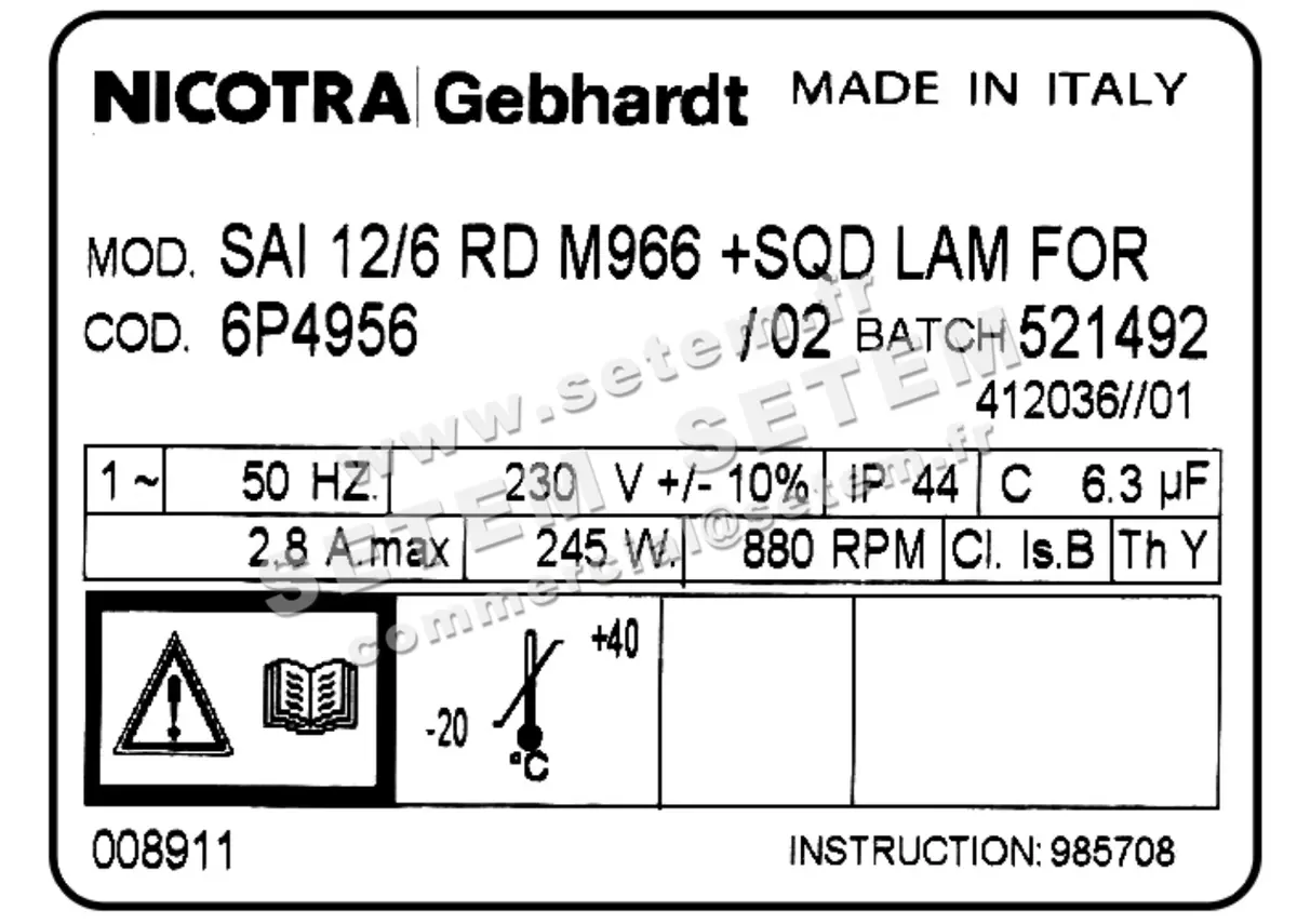 4624001796-VENTILATEUR NICOTRA GEBHARDT SAI12/6RD 245W 6P M230V 3V M966 *6P4956* 5