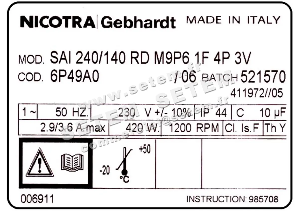 4624001798-VENTILATEUR NICOTRA GEBHARDT SAI240/140RD 420W 4P M230V 3V M9P6 *6P49A0* 3