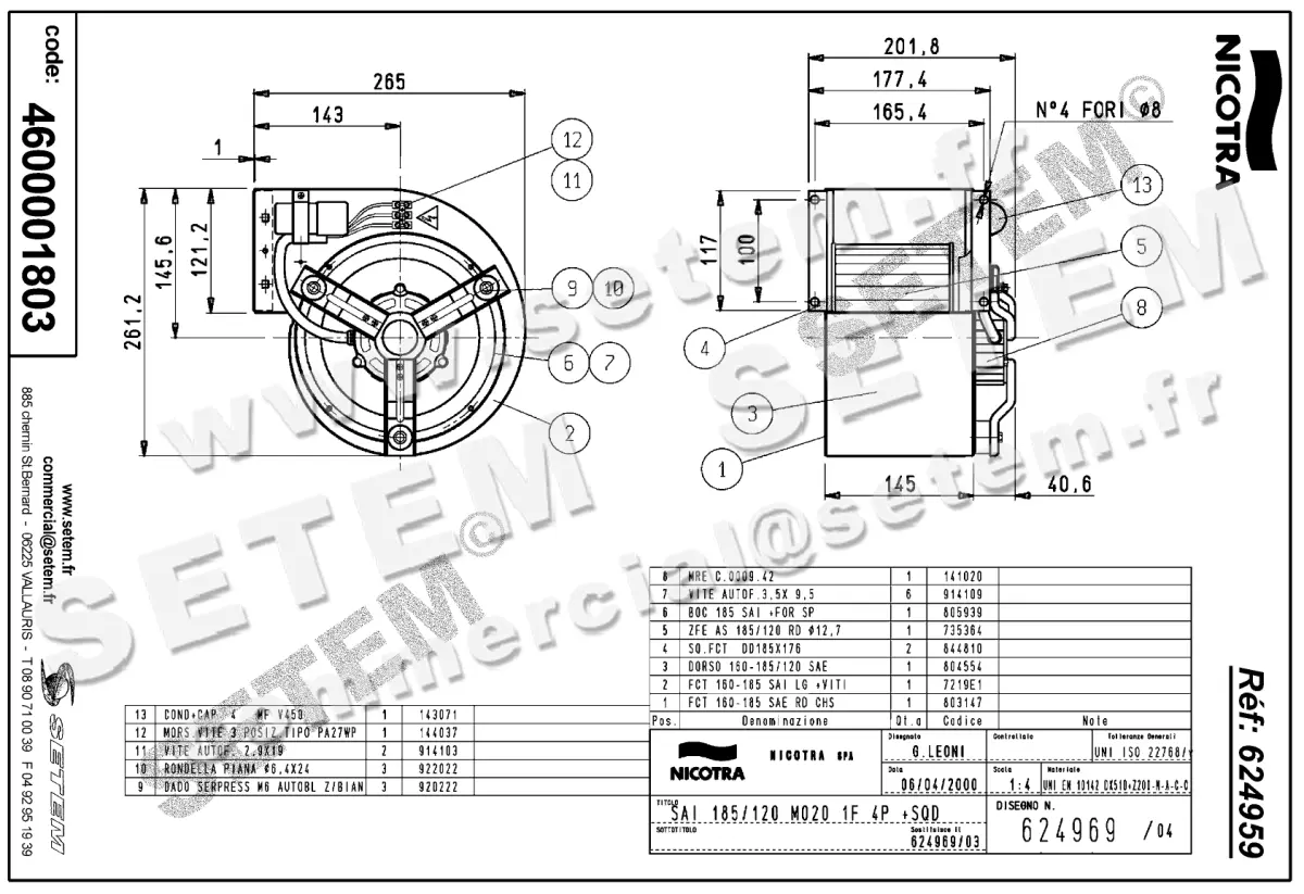4624001803-VENTILATEUR NICOTRA GEBHARDT SAI185/120 92W 4P M230V 1V M020 *624969* 2