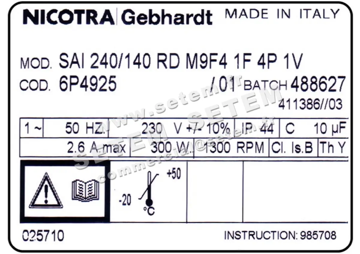 4624001807-VENTILATEUR NICOTRA GEBHARDT SAI240/140RD 300W 4P M230V 1V M9F4 *6P4925* 3