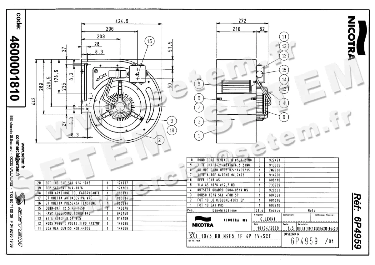 4624001810-VENTILATEUR NICOTRA GEBHARDT SAI10/6RD 550W 4P M230V 1V M9F5 +BB *6P4959* 2