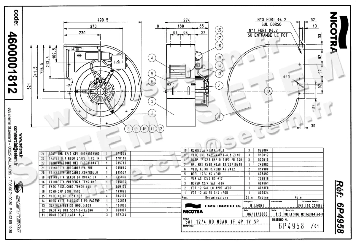 4624001812-VENTILATEUR NICOTRA GEBHARDT SAI12/4RD 550W 4P M230V 1V M9A6 +BB *6P4958* 2