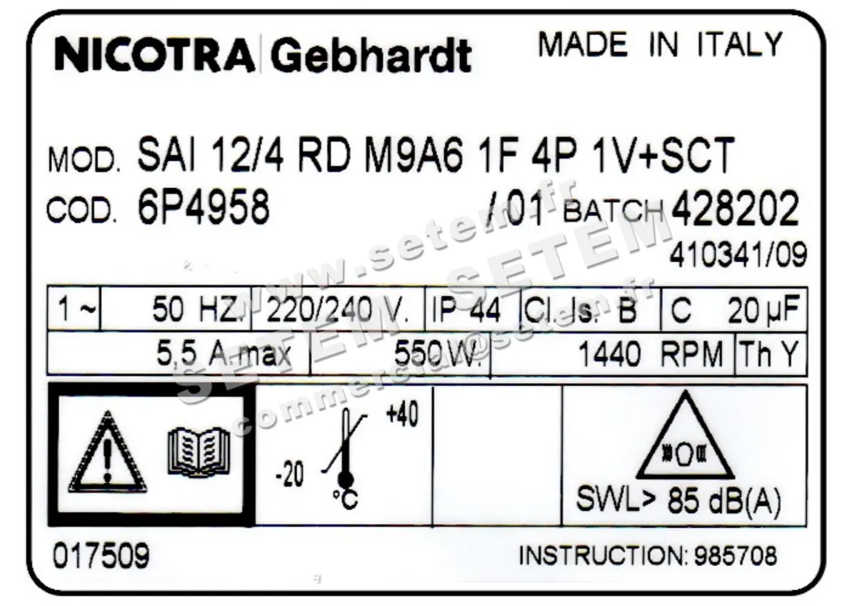 4624001812-VENTILATEUR NICOTRA GEBHARDT SAI12/4RD 550W 4P M230V 1V M9A6 +BB *6P4958* 3