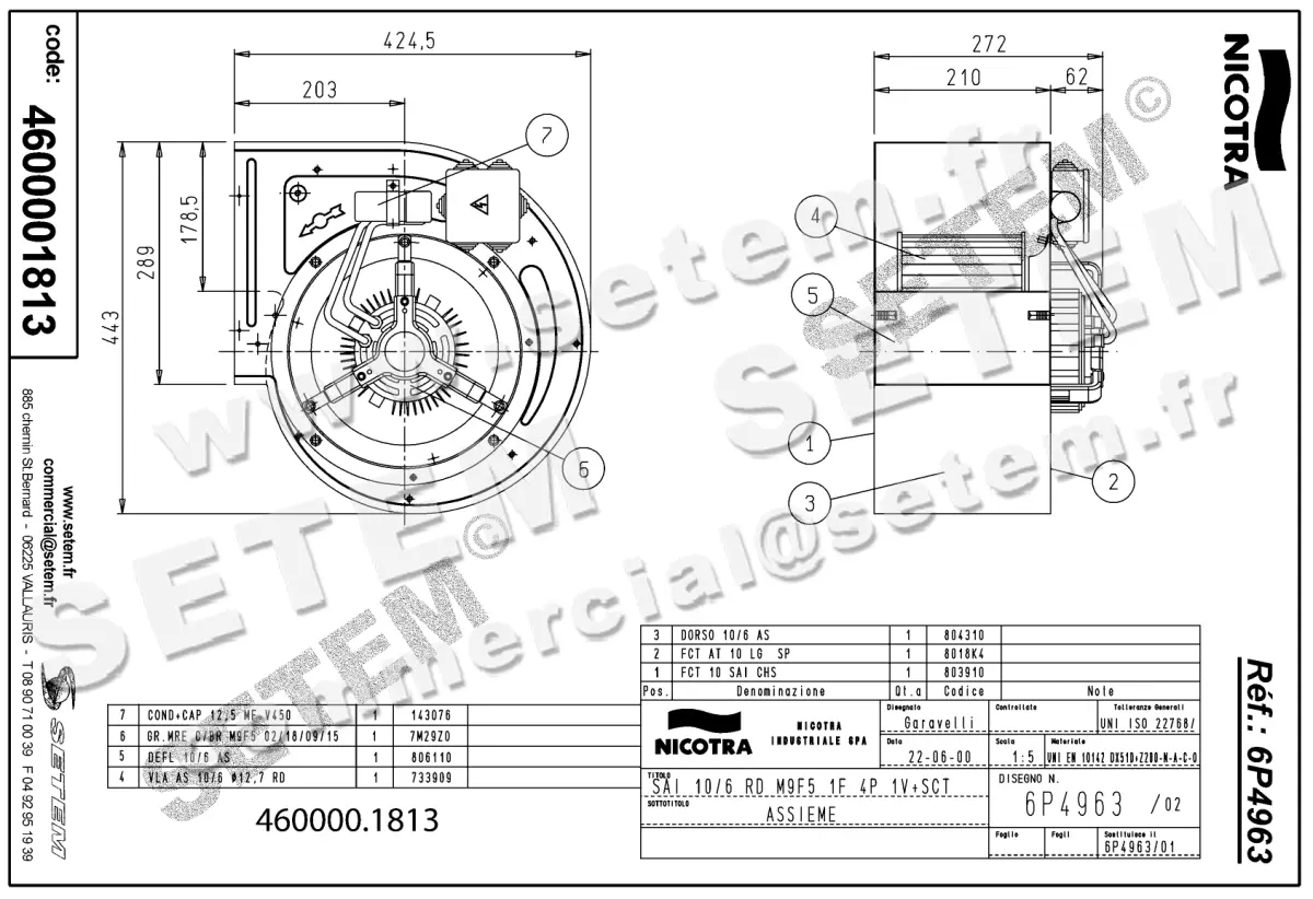 4624001813-VENTILATEUR NICOTRA GEBHARDT SAI10/6RD 550W 4P M230V 1V M9F5 +BB *6P4963* 2