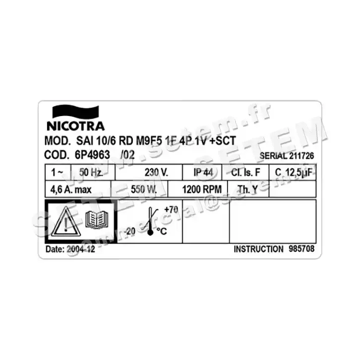 4624001813-VENTILATEUR NICOTRA GEBHARDT SAI10/6RD 550W 4P M230V 1V M9F5 +BB *6P4963* 3